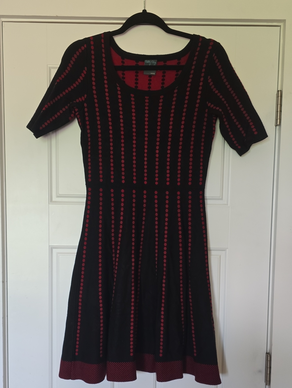Gabby Skye Black and Red Dot-Stripe Fit & Flare Dress